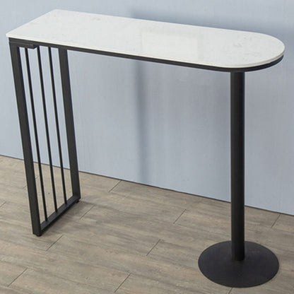 Glam White Faux Marble Pub Bar Table Indoor Iron Bar Dining Table with Double Pedestal Black Without Chairs Clearhalo 'Bar Furniture' 'Bar Tables' 'bar_tables' 'furn' 'furn_bar_tables' 'Furniture' 'furniture_bar_tables' 'Kitchen & Dining Furniture' 'kitchen&dining_furn' 'kitchen' 4354841