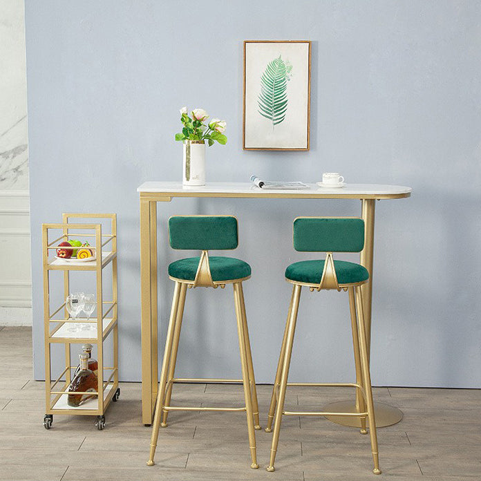 Glam White Faux Marble Pub Bar Table Indoor Iron Bar Dining Table with Double Pedestal Clearhalo 'Bar Furniture' 'Bar Tables' 'bar_tables' 'furn' 'furn_bar_tables' 'Furniture' 'furniture_bar_tables' 'Kitchen & Dining Furniture' 'kitchen&dining_furn' 'kitchen' 4354845