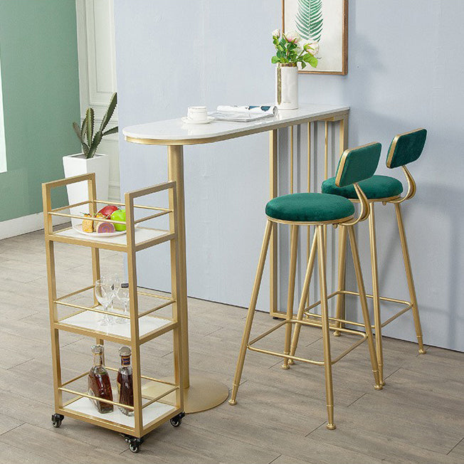 Glam White Faux Marble Pub Bar Table Indoor Iron Bar Dining Table with Double Pedestal Clearhalo 'Bar Furniture' 'Bar Tables' 'bar_tables' 'furn' 'furn_bar_tables' 'Furniture' 'furniture_bar_tables' 'Kitchen & Dining Furniture' 'kitchen&dining_furn' 'kitchen' 4354846