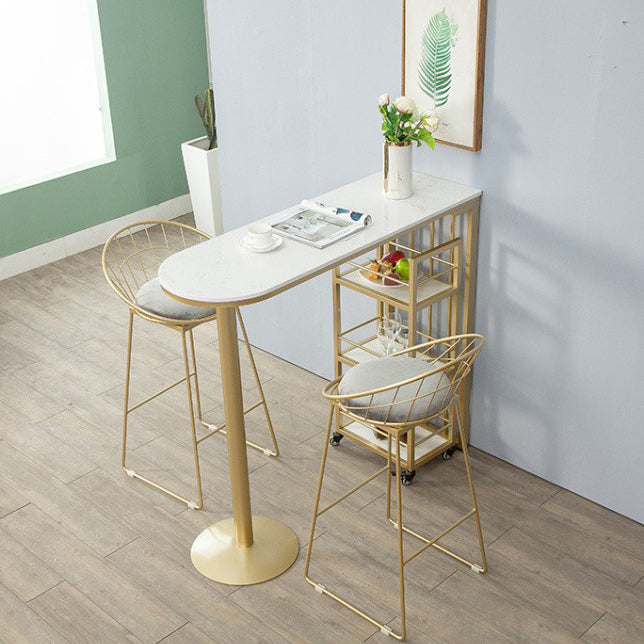 Glam White Faux Marble Pub Bar Table Indoor Iron Bar Dining Table with Double Pedestal Clearhalo 'Bar Furniture' 'Bar Tables' 'bar_tables' 'furn' 'furn_bar_tables' 'Furniture' 'furniture_bar_tables' 'Kitchen & Dining Furniture' 'kitchen&dining_furn' 'kitchen' 4354847