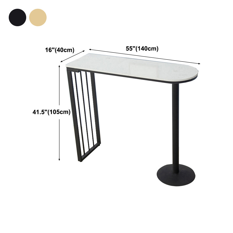 Glam White Faux Marble Pub Bar Table Indoor Iron Bar Dining Table with Double Pedestal Clearhalo 'Bar Furniture' 'Bar Tables' 'bar_tables' 'furn' 'furn_bar_tables' 'Furniture' 'furniture_bar_tables' 'Kitchen & Dining Furniture' 'kitchen&dining_furn' 'kitchen' 4354850
