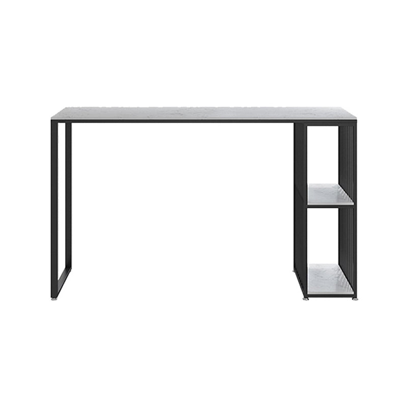 Glam Rectangle Faux Marble Pub Bar Table Iron Double Pedestal Bar Dining Table with Shelf Black Without Chairs Clearhalo 'Bar Furniture' 'Bar Tables' 'bar_tables' 'furn' 'furn_bar_tables' 'Furniture' 'furniture_bar_tables' 'Kitchen & Dining Furniture' 'kitchen&dining_furn' 'kitchen' 4354857
