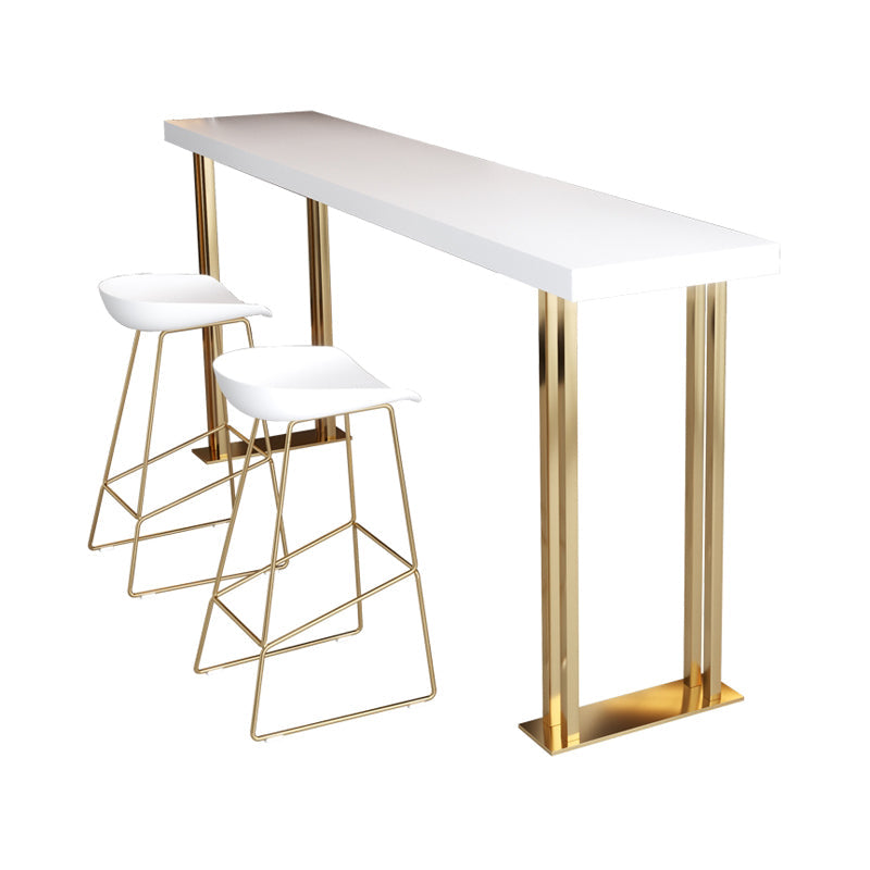 Glam Rectangle Bar Table Indoor Gold Iron Bar Dining Table with Sled Pedestal, Only Table White Without Chairs Clearhalo 'Bar Furniture' 'Bar Tables' 'bar_tables' 'furn' 'furn_bar_tables' 'Furniture' 'furniture_bar_tables' 'Kitchen & Dining Furniture' 'kitchen&dining_furn' 'kitchen' 4354868