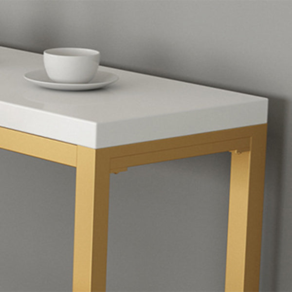 Glam Rectangle Indoor Pub Bar Table Gold Iron Bar Dining Table with Trestle Pedestal Clearhalo 'Bar Furniture' 'Bar Tables' 'bar_tables' 'furn' 'furn_bar_tables' 'Furniture' 'furniture_bar_tables' 'Kitchen & Dining Furniture' 'kitchen&dining_furn' 'kitchen' 4354890