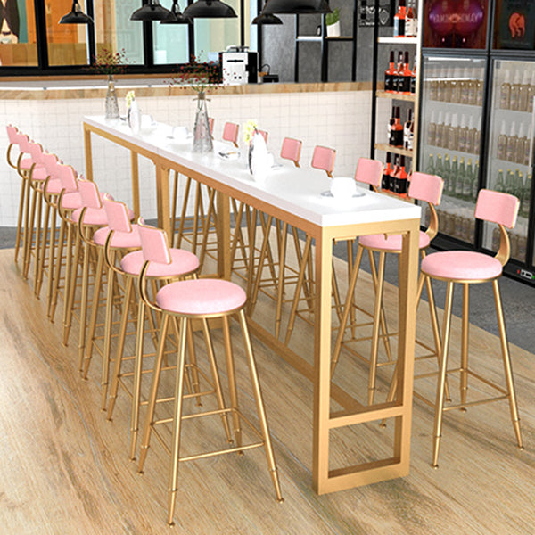 Glam Rectangle Indoor Pub Bar Table Gold Iron Bar Dining Table with Trestle Pedestal Clearhalo 'Bar Furniture' 'Bar Tables' 'bar_tables' 'furn' 'furn_bar_tables' 'Furniture' 'furniture_bar_tables' 'Kitchen & Dining Furniture' 'kitchen&dining_furn' 'kitchen' 4354892