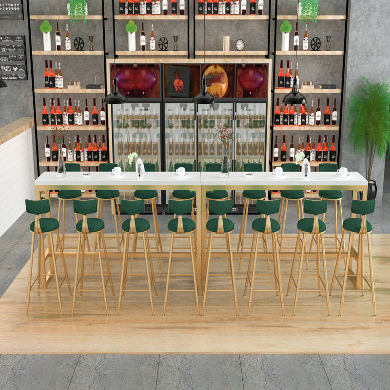 Glam Rectangle Indoor Pub Bar Table Gold Iron Bar Dining Table with Trestle Pedestal Clearhalo 'Bar Furniture' 'Bar Tables' 'bar_tables' 'furn' 'furn_bar_tables' 'Furniture' 'furniture_bar_tables' 'Kitchen & Dining Furniture' 'kitchen&dining_furn' 'kitchen' 4354893