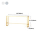 Glam Rectangle Indoor Pub Bar Table Gold Iron Bar Dining Table with Trestle Pedestal Clearhalo 'Bar Furniture' 'Bar Tables' 'bar_tables' 'furn' 'furn_bar_tables' 'Furniture' 'furniture_bar_tables' 'Kitchen & Dining Furniture' 'kitchen&dining_furn' 'kitchen' 4354902
