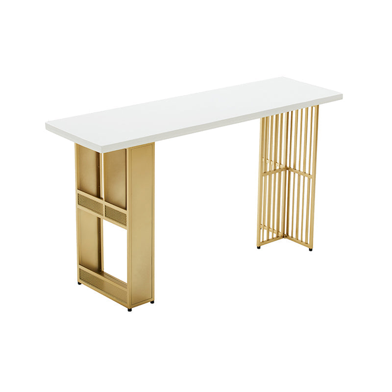 Glam Rectangle Pine Pub Bar Table Indoor Metal Double Pedestal Bar Dining Table with Shelf Without Chairs Clearhalo 'Bar Furniture' 'Bar Tables' 'bar_tables' 'furn' 'furn_bar_tables' 'Furniture' 'furniture_bar_tables' 'Kitchen & Dining Furniture' 'kitchen&dining_furn' 'kitchen' 4354909