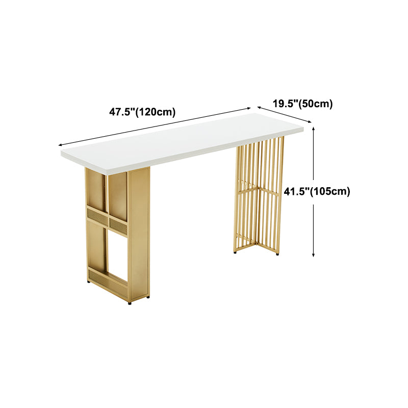 Glam Rectangle Pine Pub Bar Table Indoor Metal Double Pedestal Bar Dining Table with Shelf Clearhalo 'Bar Furniture' 'Bar Tables' 'bar_tables' 'furn' 'furn_bar_tables' 'Furniture' 'furniture_bar_tables' 'Kitchen & Dining Furniture' 'kitchen&dining_furn' 'kitchen' 4354912