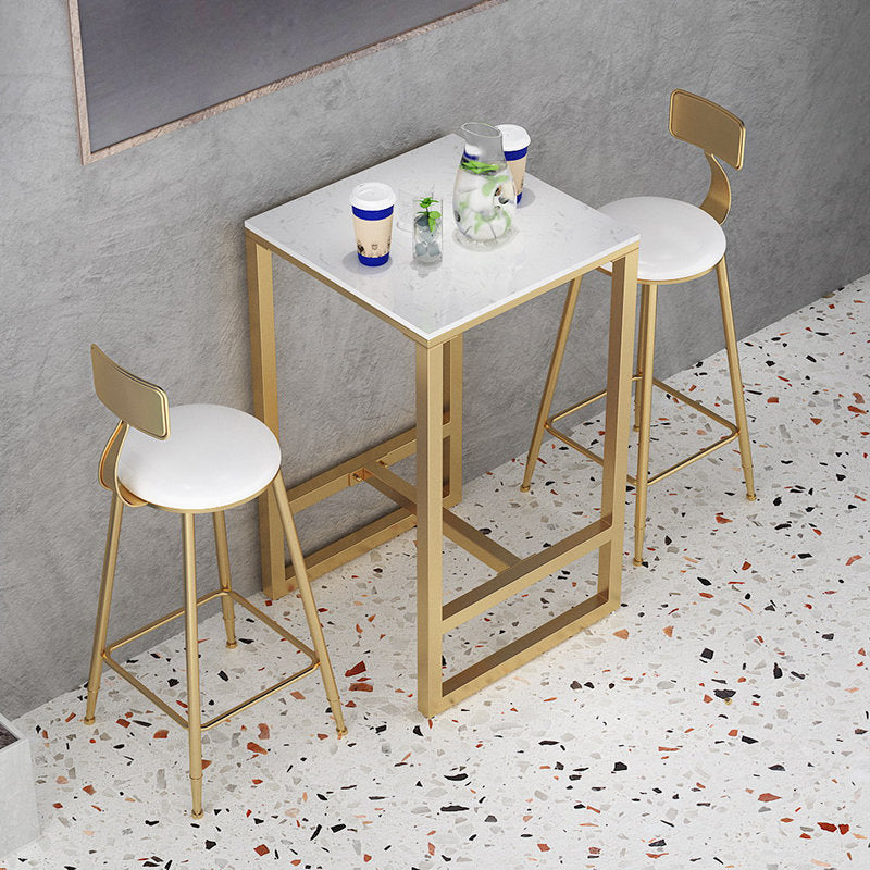 Glam White Faux Marble Bistro Table Indoor Iron Trestle Pedestal Bar Dining Table 25.6"L x 25.6"W x 41.3"H Gold Without Chairs Clearhalo 'Bar Furniture' 'Bar Tables' 'bar_tables' 'furn' 'furn_bar_tables' 'Furniture' 'furniture_bar_tables' 'Kitchen & Dining Furniture' 'kitchen&dining_furn' 'kitchen' 4354928