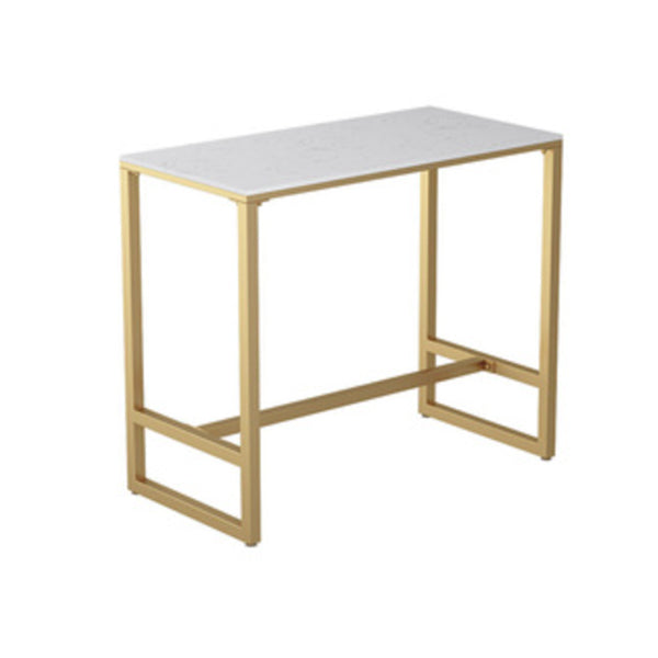 Glam White Faux Marble Bistro Table Indoor Iron Trestle Pedestal Bar Dining Table Gold Without Chairs Clearhalo 'Bar Furniture' 'Bar Tables' 'bar_tables' 'furn' 'furn_bar_tables' 'Furniture' 'furniture_bar_tables' 'Kitchen & Dining Furniture' 'kitchen&dining_furn' 'kitchen' 4354929