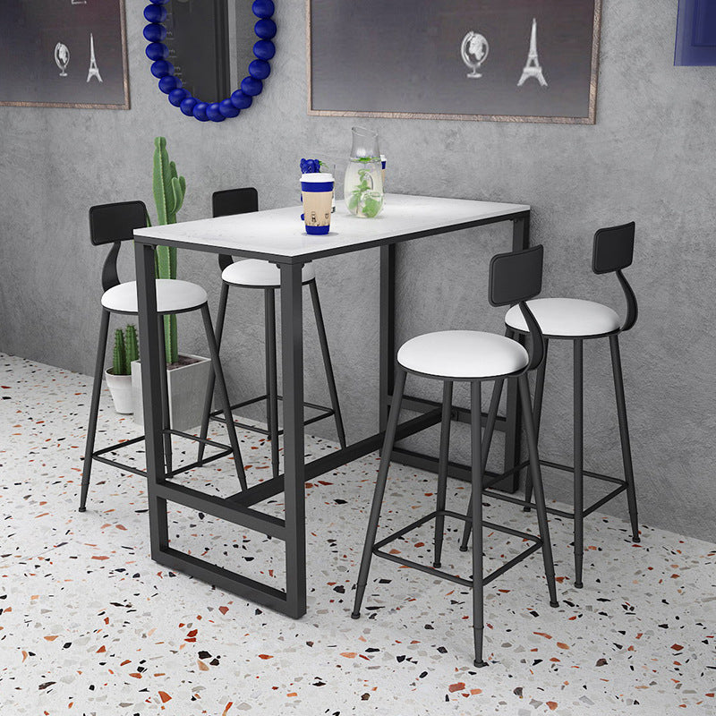 Glam White Faux Marble Bistro Table Indoor Iron Trestle Pedestal Bar Dining Table Black Without Chairs Clearhalo 'Bar Furniture' 'Bar Tables' 'bar_tables' 'furn' 'furn_bar_tables' 'Furniture' 'furniture_bar_tables' 'Kitchen & Dining Furniture' 'kitchen&dining_furn' 'kitchen' 4354932