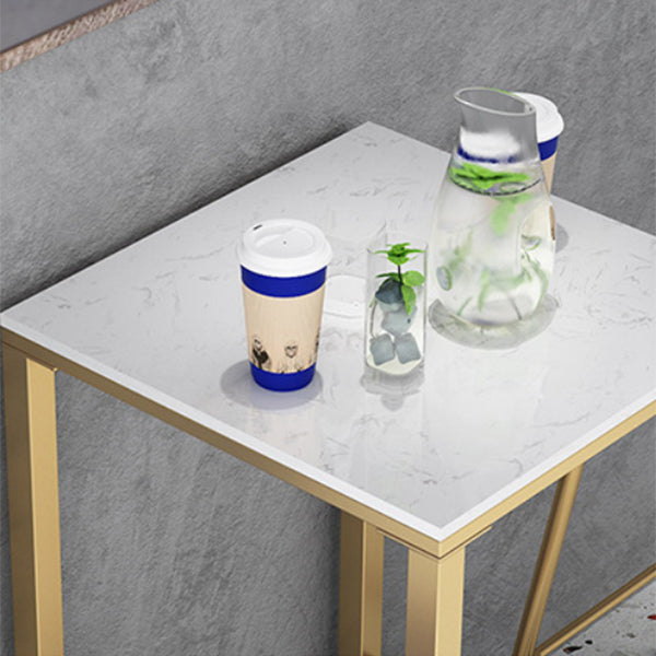 Glam White Faux Marble Bistro Table Indoor Iron Trestle Pedestal Bar Dining Table Clearhalo 'Bar Furniture' 'Bar Tables' 'bar_tables' 'furn' 'furn_bar_tables' 'Furniture' 'furniture_bar_tables' 'Kitchen & Dining Furniture' 'kitchen&dining_furn' 'kitchen' 4354934