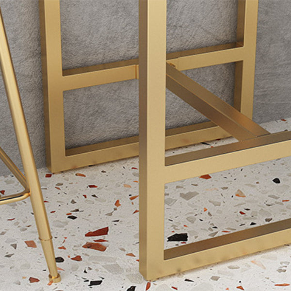 Glam White Faux Marble Bistro Table Indoor Iron Trestle Pedestal Bar Dining Table Clearhalo 'Bar Furniture' 'Bar Tables' 'bar_tables' 'furn' 'furn_bar_tables' 'Furniture' 'furniture_bar_tables' 'Kitchen & Dining Furniture' 'kitchen&dining_furn' 'kitchen' 4354935