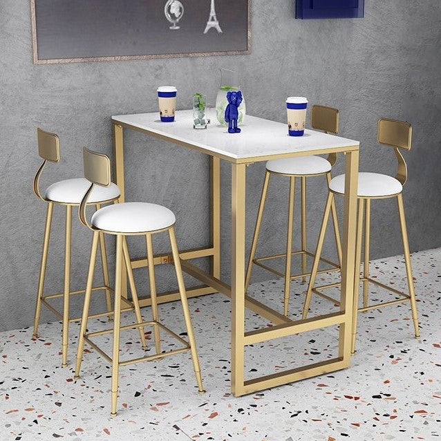 Glam White Faux Marble Bistro Table Indoor Iron Trestle Pedestal Bar Dining Table Clearhalo 'Bar Furniture' 'Bar Tables' 'bar_tables' 'furn' 'furn_bar_tables' 'Furniture' 'furniture_bar_tables' 'Kitchen & Dining Furniture' 'kitchen&dining_furn' 'kitchen' 4354938