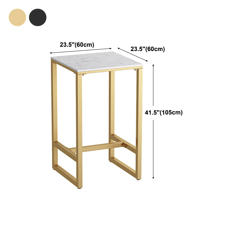 Glam White Faux Marble Bistro Table Indoor Iron Trestle Pedestal Bar Dining Table Clearhalo 'Bar Furniture' 'Bar Tables' 'bar_tables' 'furn' 'furn_bar_tables' 'Furniture' 'furniture_bar_tables' 'Kitchen & Dining Furniture' 'kitchen&dining_furn' 'kitchen' 4354941