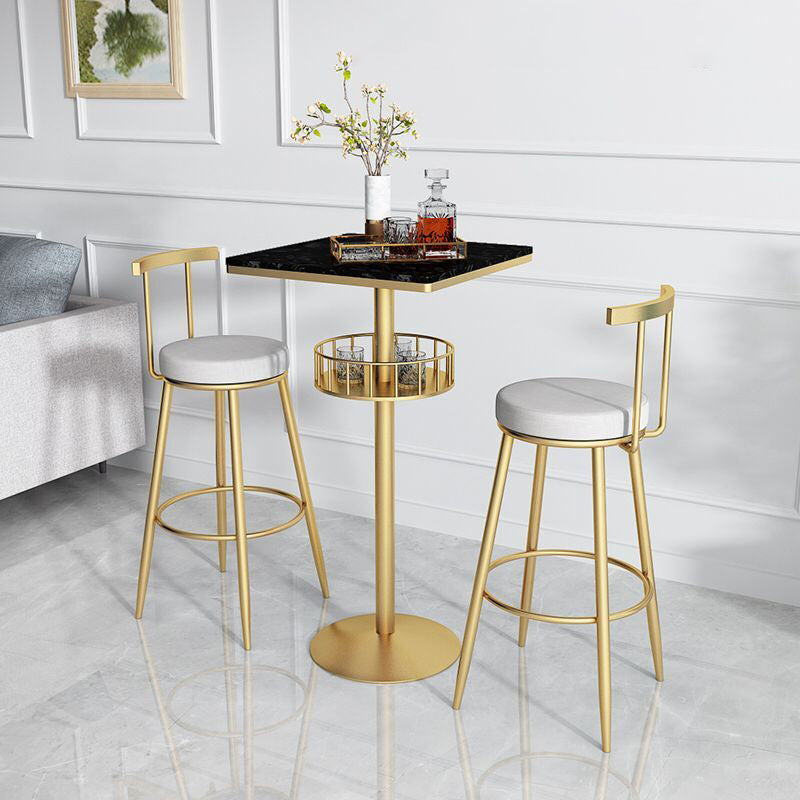 Glam Faux Marble Bistro Table Indoor Iron Single Pedestal Bar Dining Table Fixed Table Gold Black Square Clearhalo 'Bar Furniture' 'Bar Tables' 'bar_tables' 'Furniture' 'furniture_bar_tables' 'Kitchen & Dining Furniture' 'kitchen&dining_furn' 'kitchen' 4354958