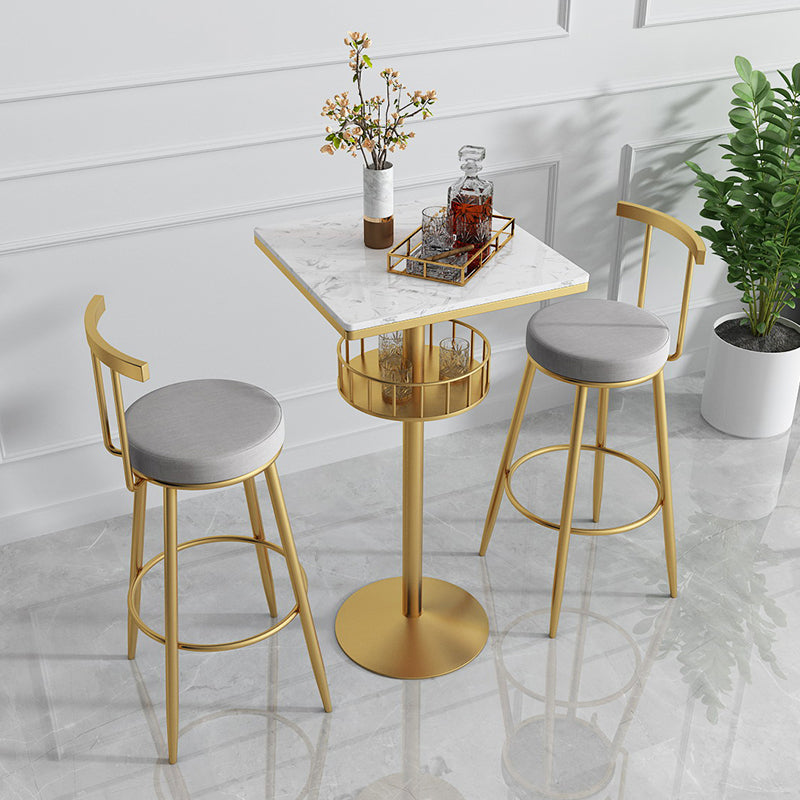 Glam Faux Marble Bistro Table Indoor Iron Single Pedestal Bar Dining Table Fixed Table Gold White Square Clearhalo 'Bar Furniture' 'Bar Tables' 'bar_tables' 'Furniture' 'furniture_bar_tables' 'Kitchen & Dining Furniture' 'kitchen&dining_furn' 'kitchen' 4354961