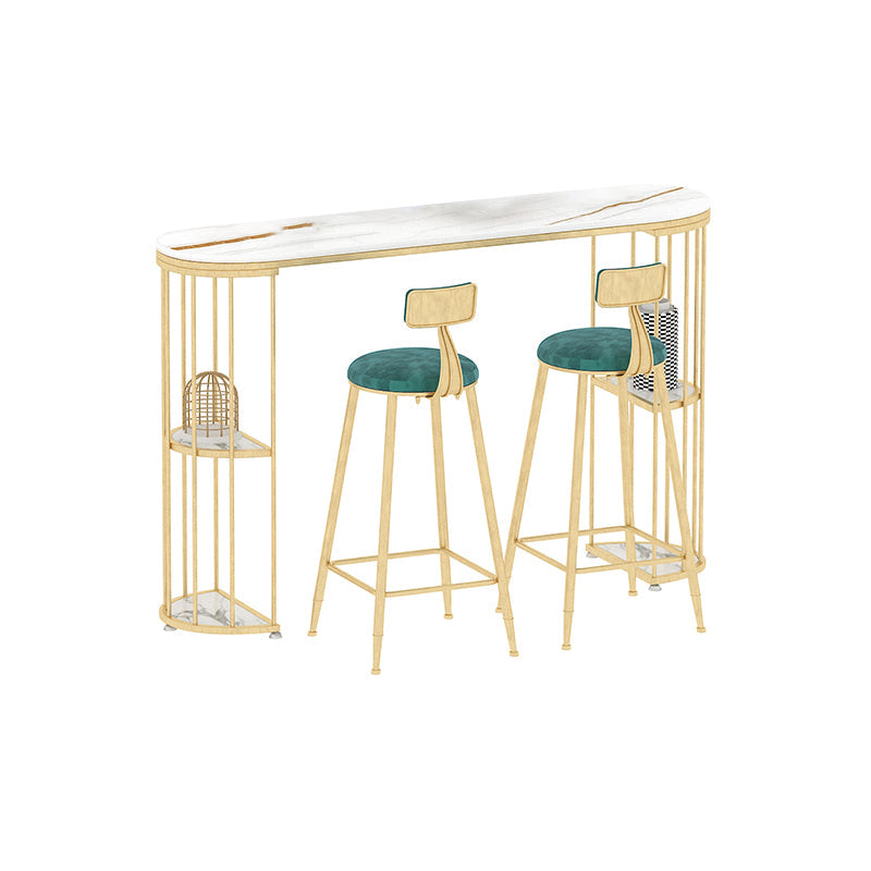 Glam Iron Bar Table Faux Marble Oval Top 41.3"H Bistro Table with Storage 47.2"L x 15.7"W x 41.3"H Gold Without Chairs Clearhalo 'Bar Furniture' 'Bar Tables' 'bar_tables' 'furn' 'furn_bar_tables' 'Furniture' 'furniture_bar_tables' 'Kitchen & Dining Furniture' 'kitchen&dining_furn' 'kitchen' 4354965