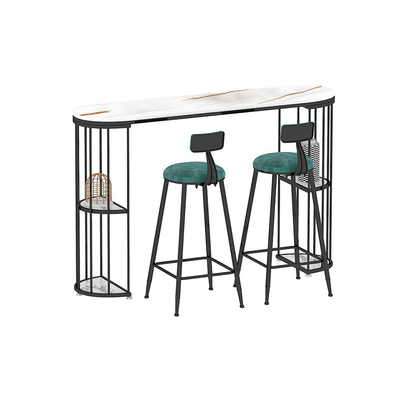 Glam Iron Bar Table Faux Marble Oval Top 41.3"H Bistro Table with Storage White Without Chairs Clearhalo 'Bar Furniture' 'Bar Tables' 'bar_tables' 'furn' 'furn_bar_tables' 'Furniture' 'furniture_bar_tables' 'Kitchen & Dining Furniture' 'kitchen&dining_furn' 'kitchen' 4354966