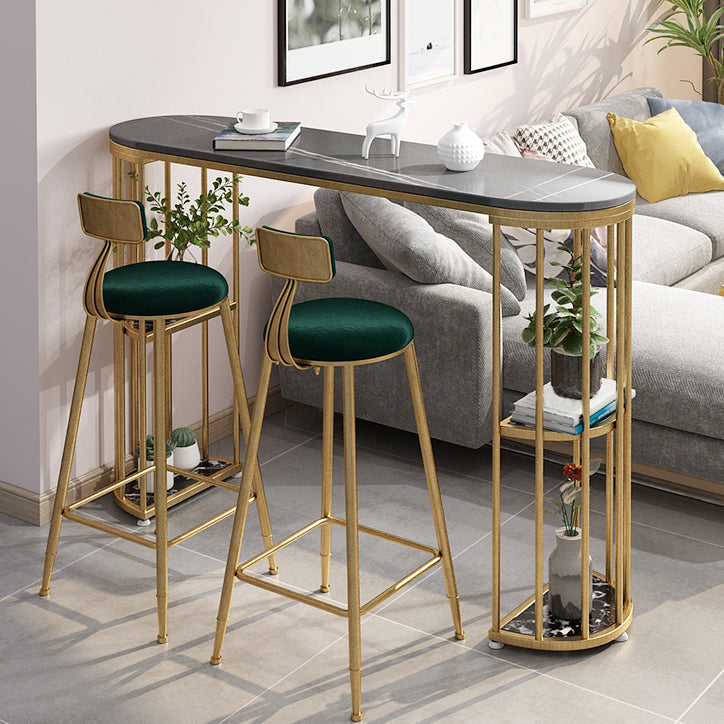Glam Iron Bar Table Faux Marble Oval Top 41.3"H Bistro Table with Storage Clearhalo 'Bar Furniture' 'Bar Tables' 'bar_tables' 'furn' 'furn_bar_tables' 'Furniture' 'furniture_bar_tables' 'Kitchen & Dining Furniture' 'kitchen&dining_furn' 'kitchen' 4354972
