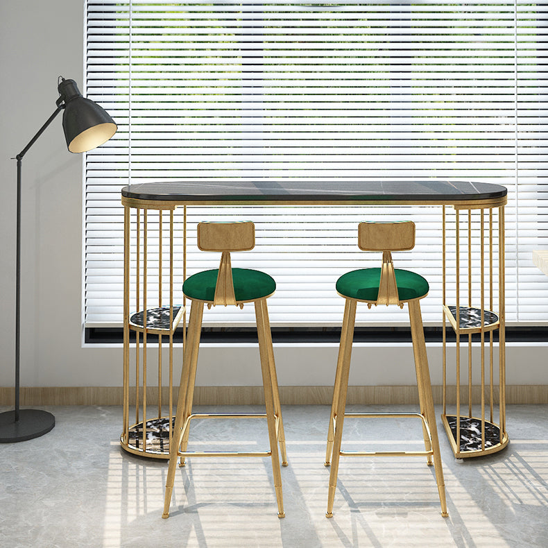 Glam Iron Bar Table Faux Marble Oval Top 41.3"H Bistro Table with Storage Clearhalo 'Bar Furniture' 'Bar Tables' 'bar_tables' 'furn' 'furn_bar_tables' 'Furniture' 'furniture_bar_tables' 'Kitchen & Dining Furniture' 'kitchen&dining_furn' 'kitchen' 4354973