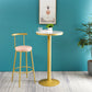 Glam Gold Iron Bar Table White 21.6"W Round Top Bistro Table for Breakroom Clearhalo 'Bar Furniture' 'Bar Tables' 'bar_tables' 'furn' 'furn_bar_tables' 'Furniture' 'furniture_bar_tables' 'Kitchen & Dining Furniture' 'kitchen&dining_furn' 'kitchen' 4354982