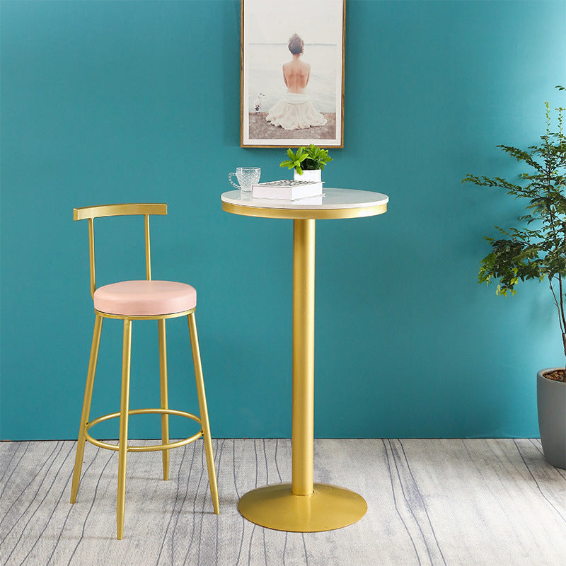 Glam Gold Iron Bar Table White 21.6"W Round Top Bistro Table for Breakroom Clearhalo 'Bar Furniture' 'Bar Tables' 'bar_tables' 'furn' 'furn_bar_tables' 'Furniture' 'furniture_bar_tables' 'Kitchen & Dining Furniture' 'kitchen&dining_furn' 'kitchen' 4354982