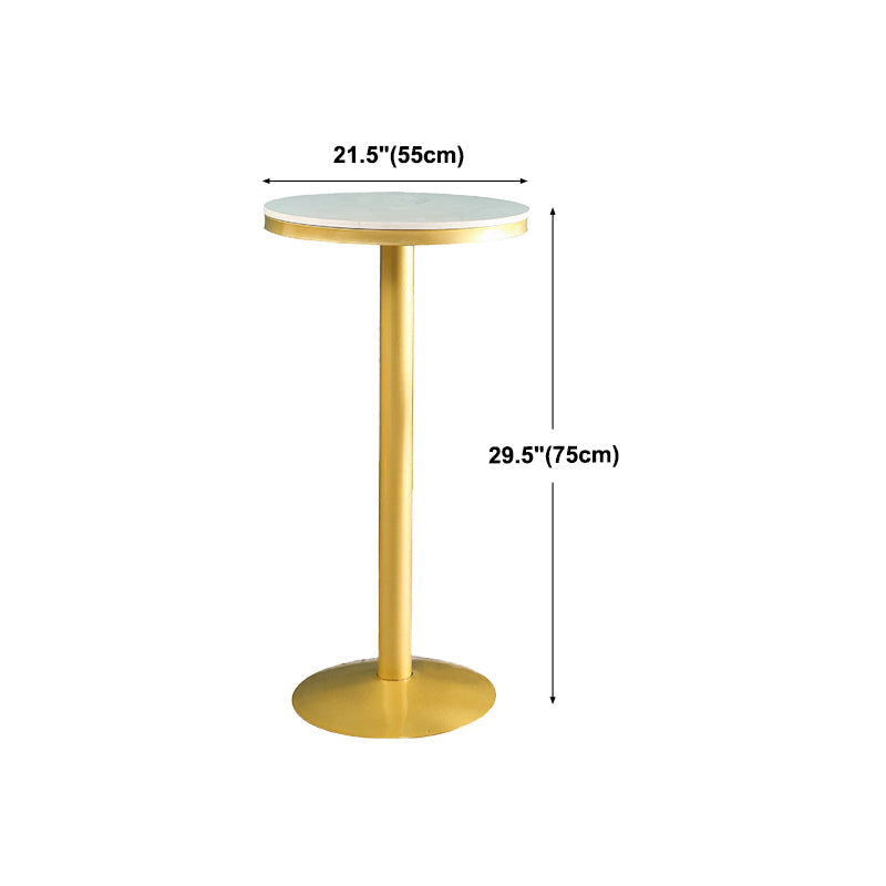 Glam Gold Iron Bar Table White 21.6"W Round Top Bistro Table for Breakroom Clearhalo 'Bar Furniture' 'Bar Tables' 'bar_tables' 'furn' 'furn_bar_tables' 'Furniture' 'furniture_bar_tables' 'Kitchen & Dining Furniture' 'kitchen&dining_furn' 'kitchen' 4354987