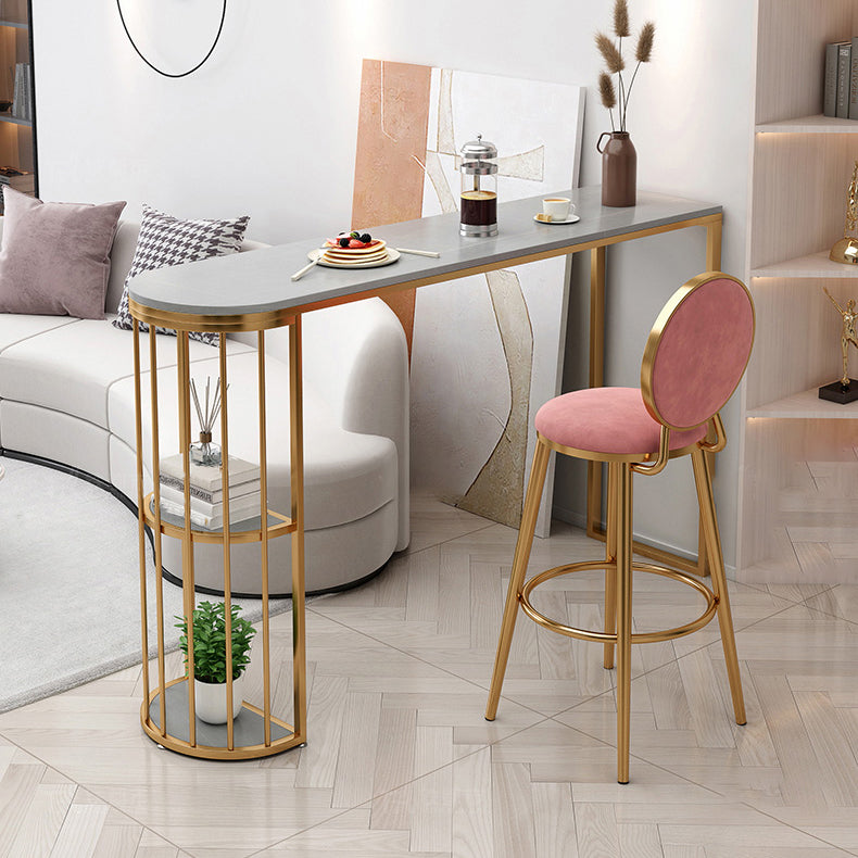 Glam Gold Iron Bar Table Faux Marble Gray Specialty Top 41.3"H Bistro Table with Storage 70.9"L x 15.7"W x 41.3"H Without Chairs Clearhalo 'Bar Furniture' 'Bar Tables' 'bar_tables' 'furn' 'furn_bar_tables' 'Furniture' 'furniture_bar_tables' 'Kitchen & Dining Furniture' 'kitchen&dining_furn' 'kitchen' 4354990