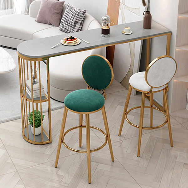Glam Gold Iron Bar Table Faux Marble Gray Specialty Top 41.3"H Bistro Table with Storage 63"L x 15.7"W x 41.3"H Without Chairs Clearhalo 'Bar Furniture' 'Bar Tables' 'bar_tables' 'furn' 'furn_bar_tables' 'Furniture' 'furniture_bar_tables' 'Kitchen & Dining Furniture' 'kitchen&dining_furn' 'kitchen' 4354992