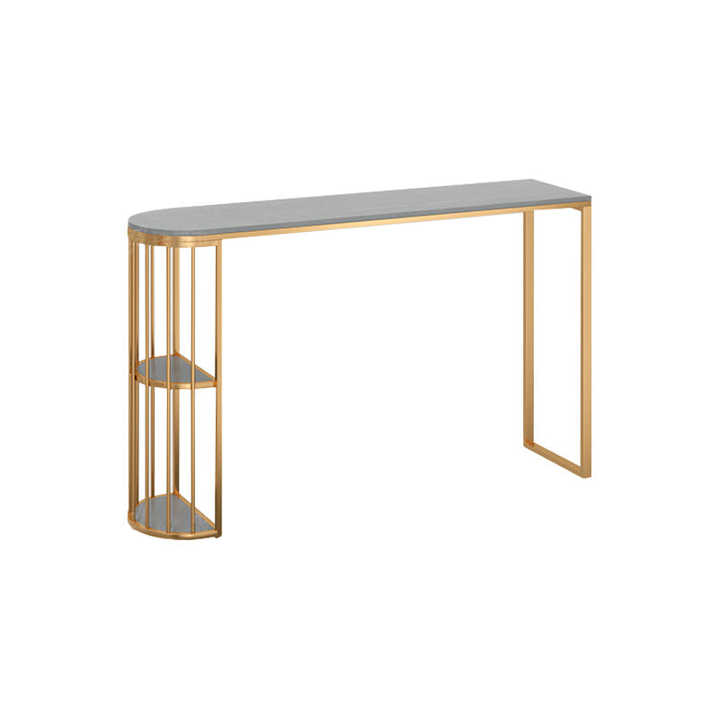 Glam Gold Iron Bar Table Faux Marble Gray Specialty Top 41.3"H Bistro Table with Storage Without Chairs Clearhalo 'Bar Furniture' 'Bar Tables' 'bar_tables' 'furn' 'furn_bar_tables' 'Furniture' 'furniture_bar_tables' 'Kitchen & Dining Furniture' 'kitchen&dining_furn' 'kitchen' 4354994