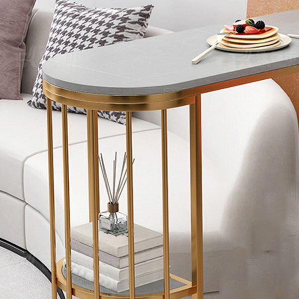 Glam Gold Iron Bar Table Faux Marble Gray Specialty Top 41.3"H Bistro Table with Storage Clearhalo 'Bar Furniture' 'Bar Tables' 'bar_tables' 'furn' 'furn_bar_tables' 'Furniture' 'furniture_bar_tables' 'Kitchen & Dining Furniture' 'kitchen&dining_furn' 'kitchen' 4354995