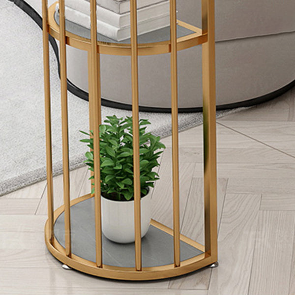 Glam Gold Iron Bar Table Faux Marble Gray Specialty Top 41.3"H Bistro Table with Storage Clearhalo 'Bar Furniture' 'Bar Tables' 'bar_tables' 'furn' 'furn_bar_tables' 'Furniture' 'furniture_bar_tables' 'Kitchen & Dining Furniture' 'kitchen&dining_furn' 'kitchen' 4354996