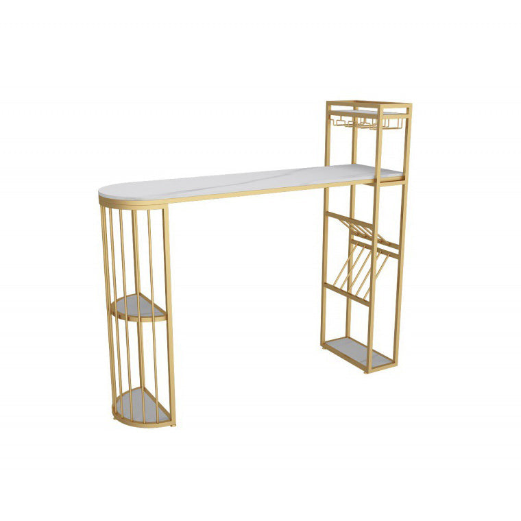 Glam Iron Bar Table Faux Marble White Specialty Top 41.3"H Bistro Table Gold Clearhalo 'Bar Furniture' 'Bar Tables' 'bar_tables' 'Furniture' 'furniture_bar_tables' 'Kitchen & Dining Furniture' 'kitchen&dining_furn' 'kitchen' 4355007