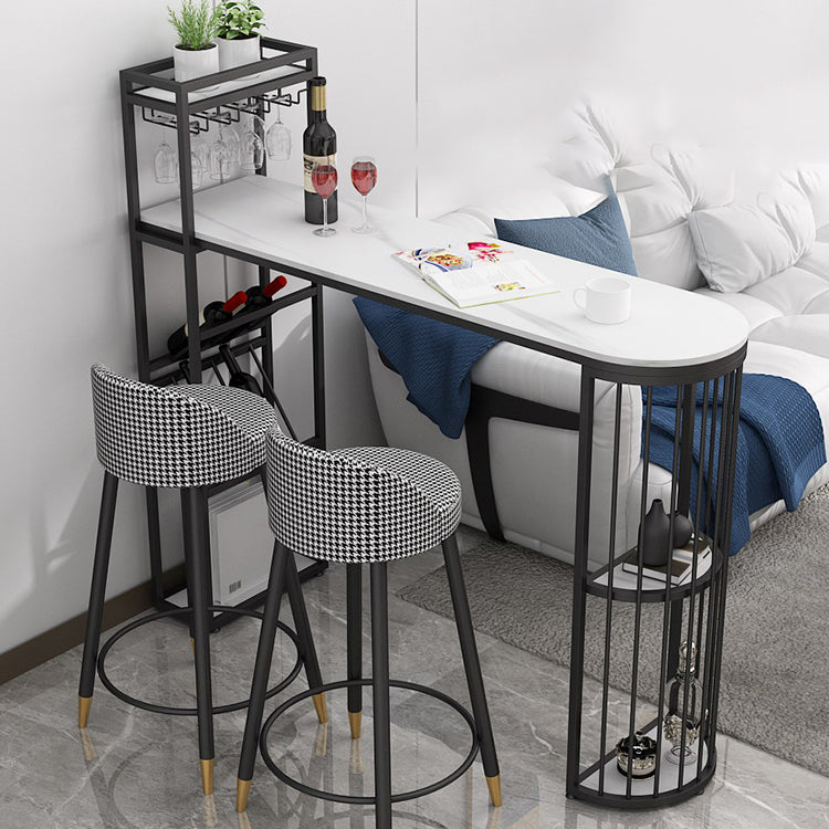 Glam Iron Bar Table Faux Marble White Specialty Top 41.3"H Bistro Table Black 55.1"L x 15.7"W x 41.3"H Clearhalo 'Bar Furniture' 'Bar Tables' 'bar_tables' 'Furniture' 'furniture_bar_tables' 'Kitchen & Dining Furniture' 'kitchen&dining_furn' 'kitchen' 4355009