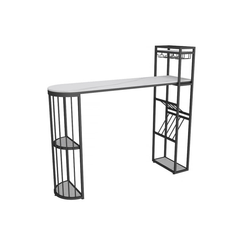 Glam Iron Bar Table Faux Marble White Specialty Top 41.3"H Bistro Table Black Clearhalo 'Bar Furniture' 'Bar Tables' 'bar_tables' 'Furniture' 'furniture_bar_tables' 'Kitchen & Dining Furniture' 'kitchen&dining_furn' 'kitchen' 4355011