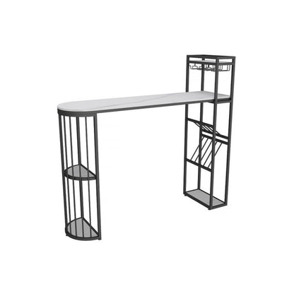 Glam Iron Bar Table Faux Marble White Specialty Top 41.3"H Bistro Table Black Clearhalo 'Bar Furniture' 'Bar Tables' 'bar_tables' 'Furniture' 'furniture_bar_tables' 'Kitchen & Dining Furniture' 'kitchen&dining_furn' 'kitchen' 4355011