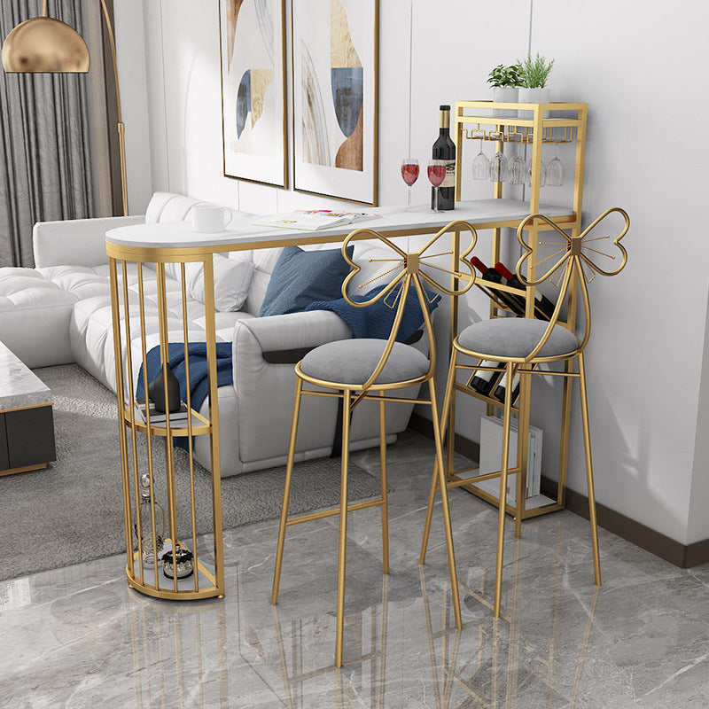 Glam Iron Bar Table Faux Marble White Specialty Top 41.3"H Bistro Table Clearhalo 'Bar Furniture' 'Bar Tables' 'bar_tables' 'Furniture' 'furniture_bar_tables' 'Kitchen & Dining Furniture' 'kitchen&dining_furn' 'kitchen' 4355017