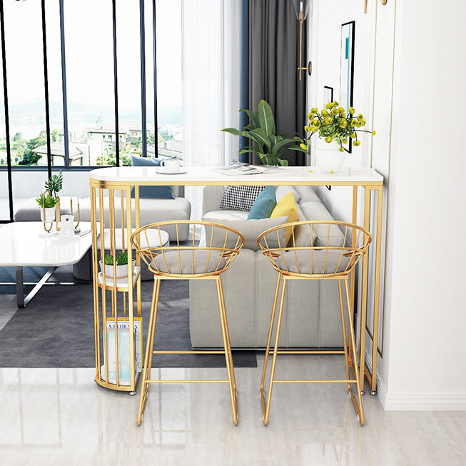 Rounded Corners Top Cocktail Bar Table Industrial Style 42-inch Height Gold Base Bar Table 70.9"L x 15.7"W x 41.3"H Without Chairs Clearhalo 'Bar Furniture' 'Bar Tables' 'bar_tables' 'furn' 'furn_bar_tables' 'Furniture' 'furniture_bar_tables' 'Kitchen & Dining Furniture' 'kitchen&dining_furn' 'kitchen' 4355038