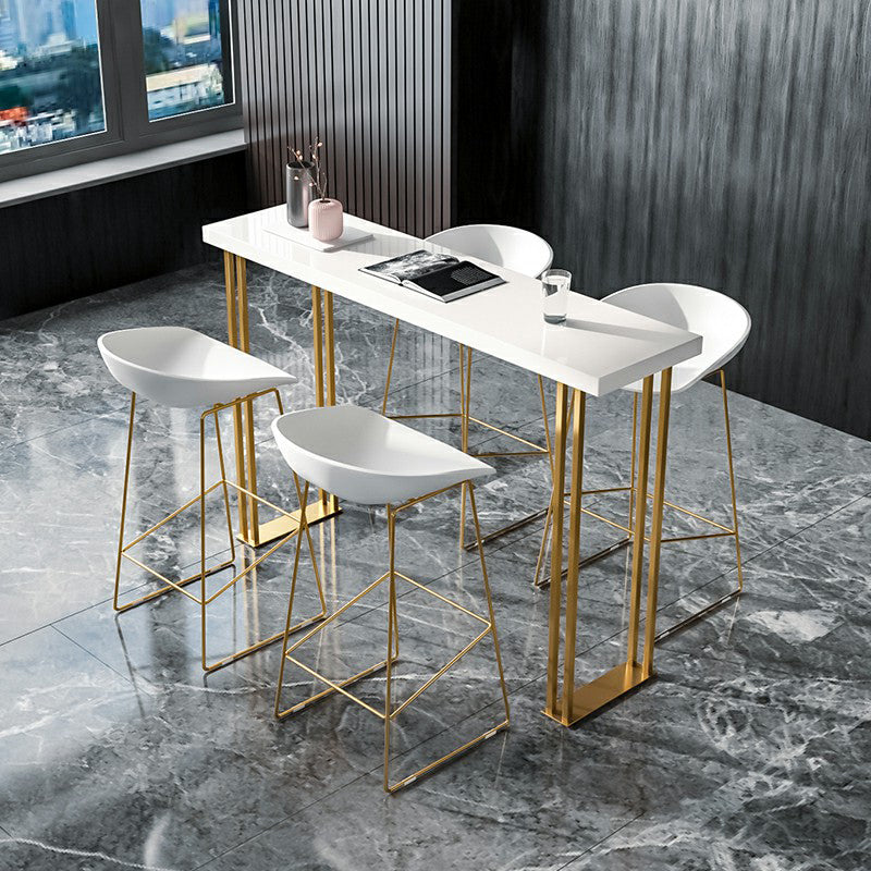 Dining Room Wood Top Counter Table Gold Base 42-inch Glam Style Bar Table 86.6"L x 15.7"W x 41.3"H White Without Chairs Clearhalo 'Bar Furniture' 'Bar Tables' 'bar_tables' 'furn' 'furn_bar_tables' 'Furniture' 'furniture_bar_tables' 'Kitchen & Dining Furniture' 'kitchen&dining_furn' 'kitchen' 4355051