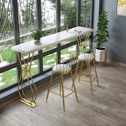 Glam Style 42-inch Height Bar Table Wood Top Pub Table for Living Room Gold White Clearhalo 'Bar Furniture' 'Bar Tables' 'bar_tables' 'furn' 'furn_bar_tables' 'Furniture' 'furniture_bar_tables' 'Kitchen & Dining Furniture' 'kitchen&dining_furn' 'kitchen' 4355097