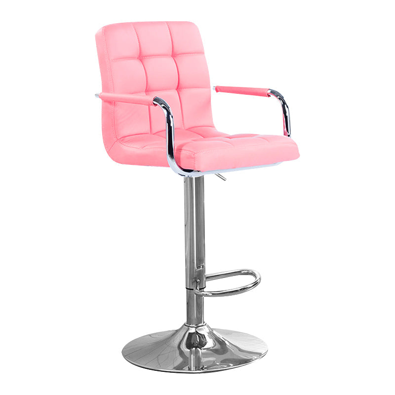 Modern Backrest Liftable Stool Steel Household Bar Stool with Cushion Pink 1 Piece Counter Stool (24"H) Clearhalo 'Bar Furniture' 'Bar Stools' 'bar_stools' 'furn' 'furn_bar_stools' 'furniture_bar_stools' 'Kitchen & Dining Furniture' 'kitchen&dining_furn' 'kitchen' 'kitchen_furn' Furniture' 4356583