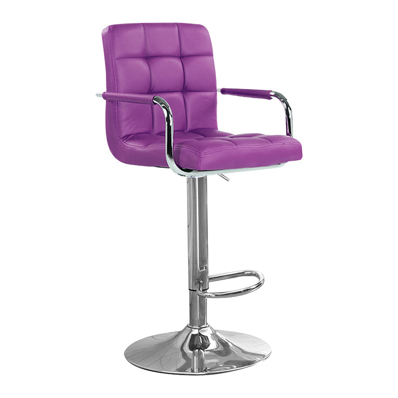 Modern Backrest Liftable Stool Steel Household Bar Stool with Cushion Purple 1 Piece Counter Stool (24"H) Clearhalo 'Bar Furniture' 'Bar Stools' 'bar_stools' 'furn' 'furn_bar_stools' 'furniture_bar_stools' 'Kitchen & Dining Furniture' 'kitchen&dining_furn' 'kitchen' 'kitchen_furn' Furniture' 4356590