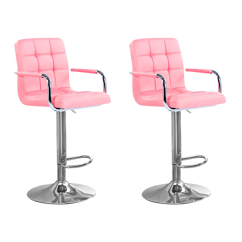 Modern Backrest Liftable Stool Steel Household Bar Stool with Cushion Pink 2 Piece Set Counter Stool (24"H) Clearhalo 'Bar Furniture' 'Bar Stools' 'bar_stools' 'furn' 'furn_bar_stools' 'furniture_bar_stools' 'Kitchen & Dining Furniture' 'kitchen&dining_furn' 'kitchen' 'kitchen_furn' Furniture' 4356601