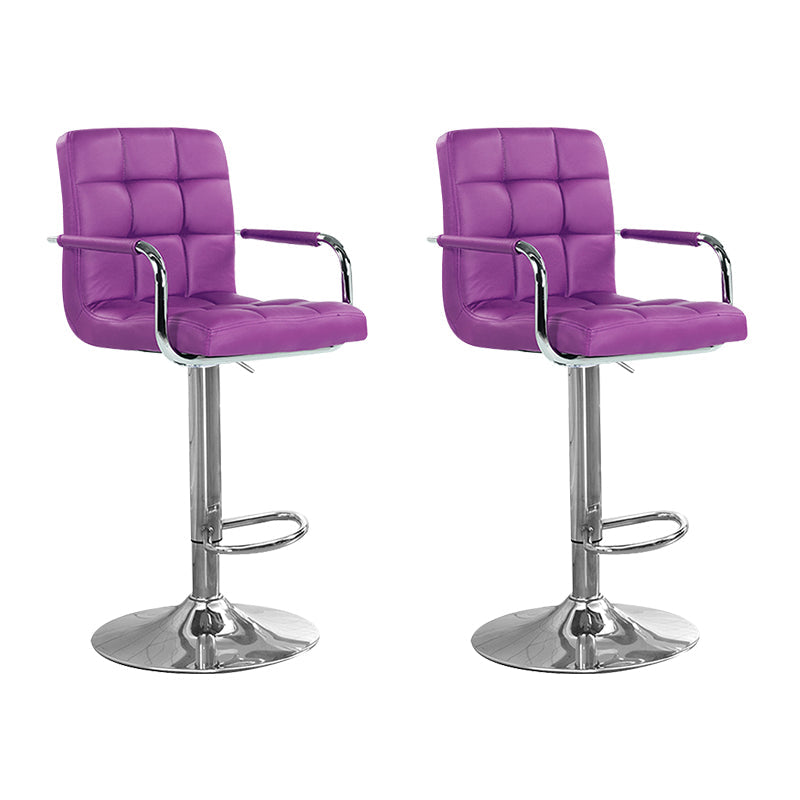 Modern Backrest Liftable Stool Steel Household Bar Stool with Cushion Purple 2 Piece Set Counter Stool (24"H) Clearhalo 'Bar Furniture' 'Bar Stools' 'bar_stools' 'furn' 'furn_bar_stools' 'furniture_bar_stools' 'Kitchen & Dining Furniture' 'kitchen&dining_furn' 'kitchen' 'kitchen_furn' Furniture' 4356608