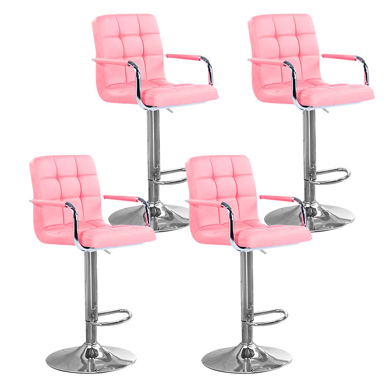 Modern Backrest Liftable Stool Steel Household Bar Stool with Cushion Pink 4 Piece Set Counter Stool (24"H) Clearhalo 'Bar Furniture' 'Bar Stools' 'bar_stools' 'furn' 'furn_bar_stools' 'furniture_bar_stools' 'Kitchen & Dining Furniture' 'kitchen&dining_furn' 'kitchen' 'kitchen_furn' Furniture' 4356619