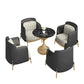 Modern Marble Dining Room Set 1/3/4/5 Pieces Dining Furniture Set /Separate Items 5 Pieces: Black-Gold Table, 4 Black Chairs Clearhalo 'Dining Room Sets' 'Dining Tables & Seating' 'dining_room_set' 'furn' 'furn_dining_room_set' 'Furniture' 'furniture_dining_room_set' 'Kitchen & Dining Furniture' 'kitchen&dining_furn' 'kitchen' 4367043