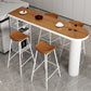 Contemporary Free Form Bar Stool Table Pine Wood Top Bar Table with Storage Brown 63"L x 19.7"W x 41.3"H Without Chairs Clearhalo 'Bar Furniture' 'Bar Tables' 'bar_tables' 'Dining Tables & Seating' 'Dining Tables' 'dining_table' 'furn' 'furn_dining_table' 'Furniture' 'furniture_bar_tables' 'Kitchen & Dining Furniture' 'kitchen&dining_furn' 'kitchen' 4368950