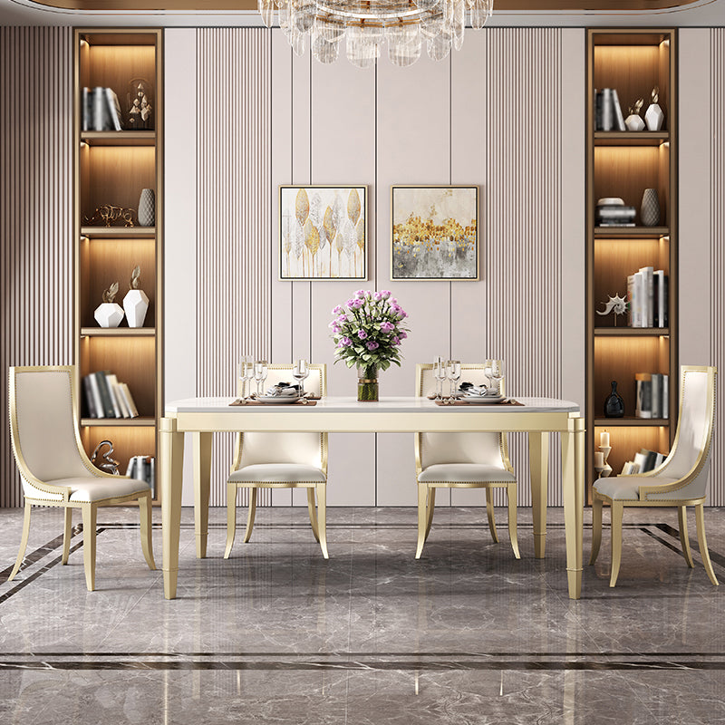 Traditional Luxury Dining Table Rectangle Sintered Stone 4 Legs Table with Wooden Base 47"L x 31"W x 31"H Without Chairs Clearhalo ' dining_table' 'Dining Tables & Seating' 'Dining Tables' 'furn' 'furn_dining_table' 'Furniture' 'furniture_dining_table' 'Kitchen & Dining Furniture' 'kitchen&dining_furn' 'kitchen' 'kitchen_dining_table' 4369003